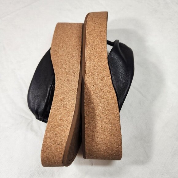 Lucky Brand Womens Size 10 Lellina Corck Platform Wedge Thong Sandal Black   902 - Picture 5 of 10